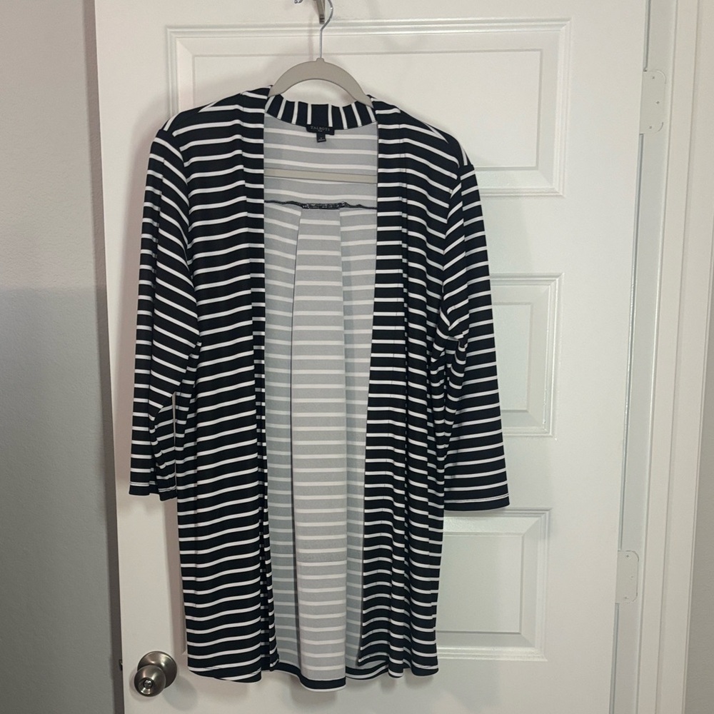 Talbots Black & White Striped Open Front Cardigan SZ X plus size career wear